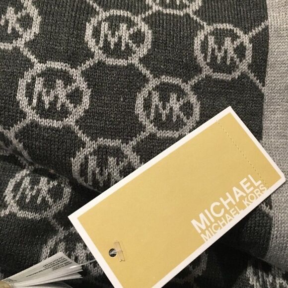 New Michael Michael kors mk logo knit scarf gray - Picture 2 of 3